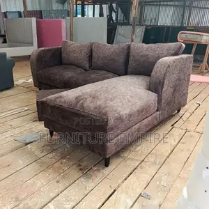 Brown Textured L- Shaped Sofa