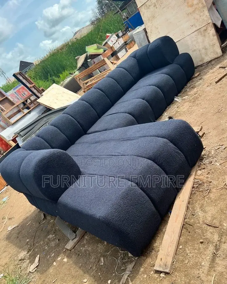 Dark Blue Rounded L - Shaped Sofa
