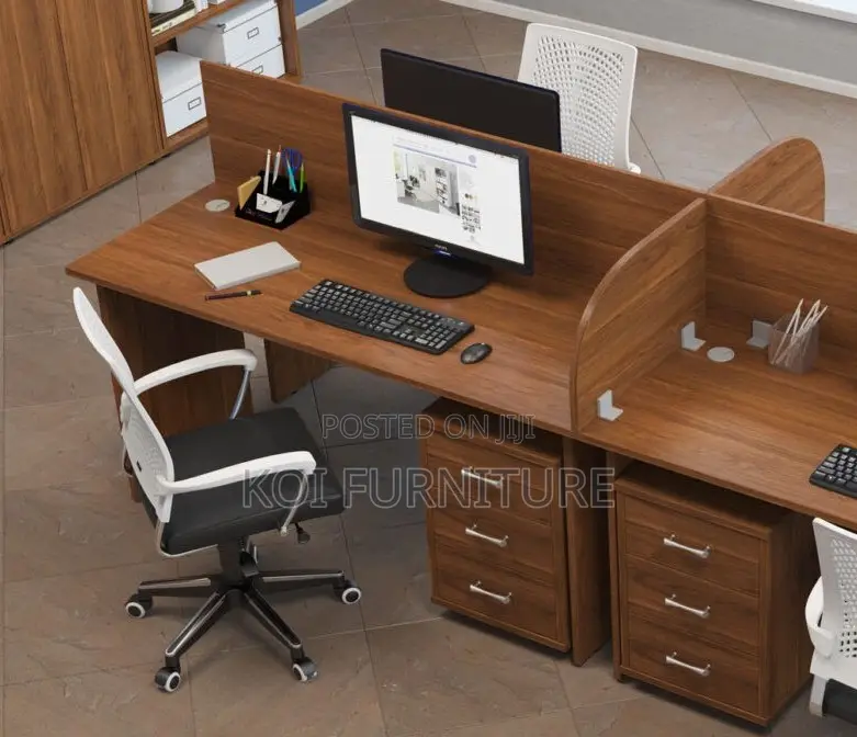 Office Workstation; Four Users Brown Executive Office Workstation Desk