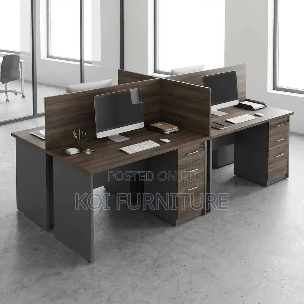 Office Workstation; Four Users Brown Executive Office Workstation Desk