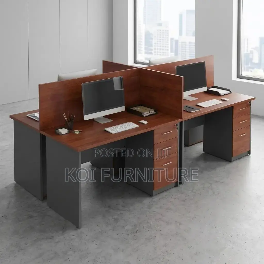 Office Workstation; Four Users Brown Executive Office Workstation Desk