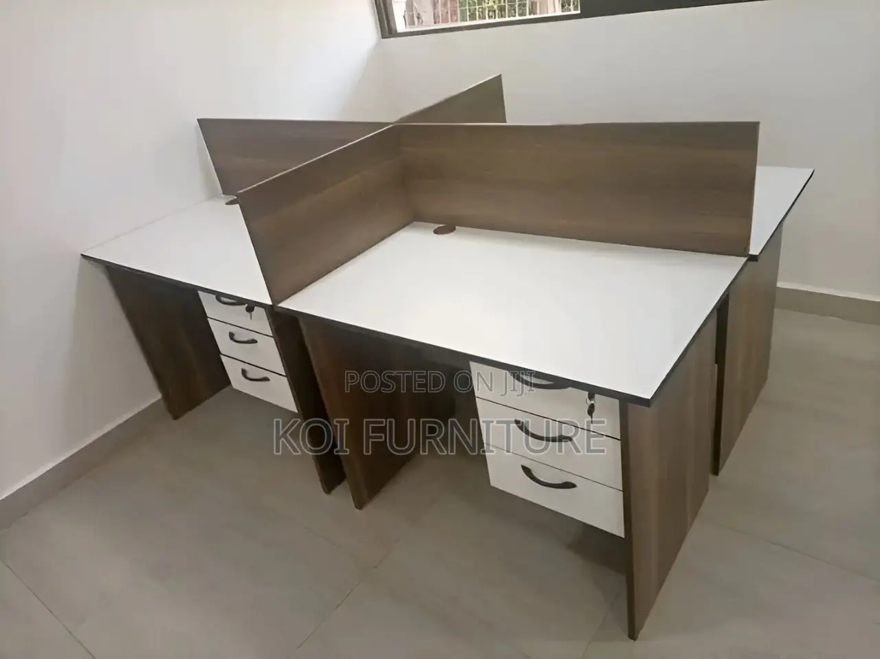 Office Workstation; Four Users Brown Executive Office Workstation Desk