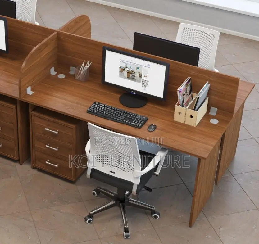 Office Workstation; Four Users Brown Executive Office Workstation Desk