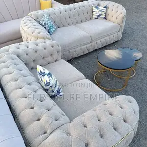 Light Grey Tufted Sofa Set With Rounded Arms
