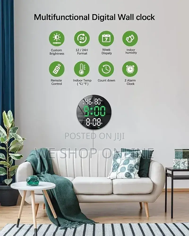 Round Led Digital Alarm Clock, Diameter 25.5cm