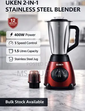 Uken 2 in 1 Stainless Steel Blender