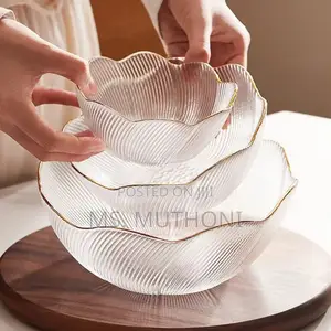 Gold Rim Glass Salad / Serving Bowl Set