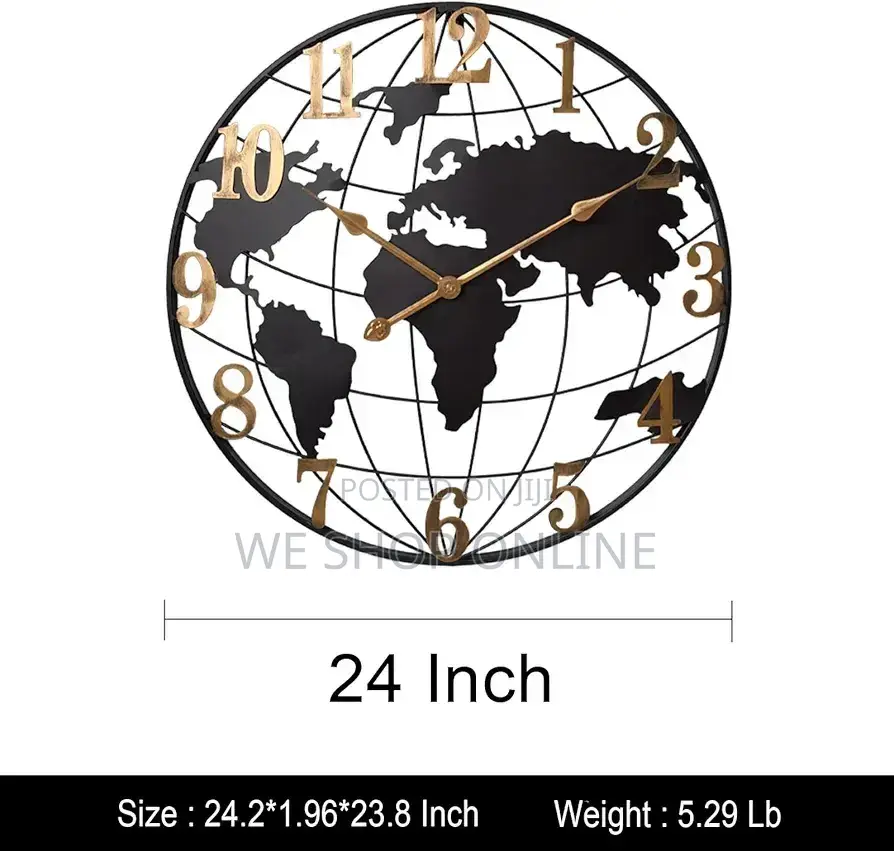 Large World Map Wall Clock