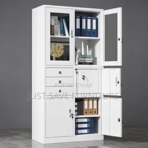 Glass Door Office Storage Cabinet With Drawers Lockable Sections