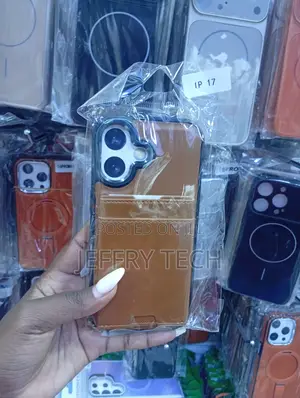 iPhone 17 Built-in Card Holder Brown Leather Phone Case