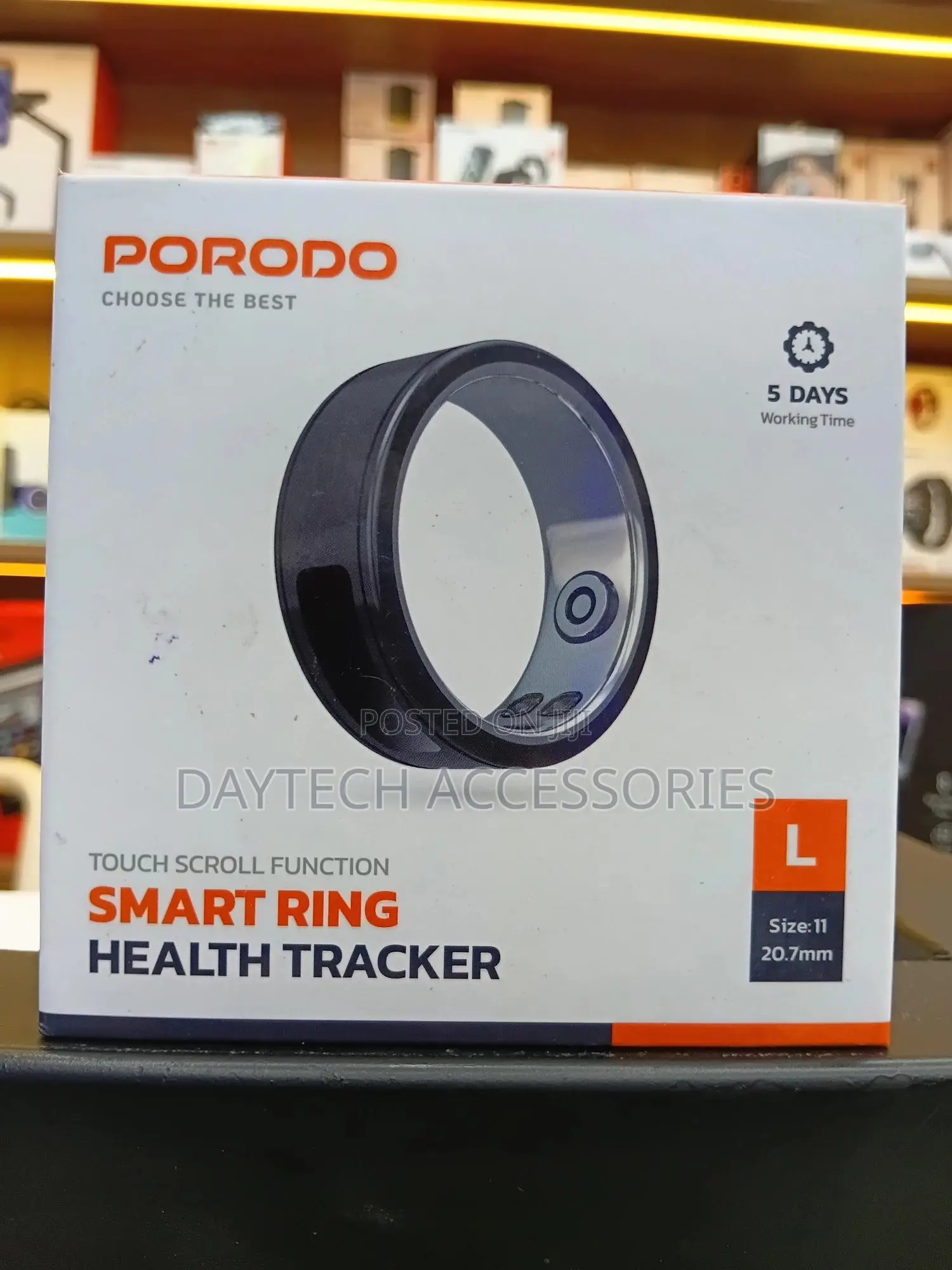 Porodo Smart Wearable Ring Size 11 With Touch Function - Black