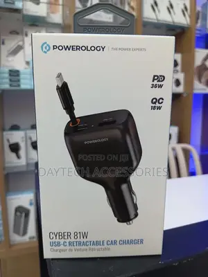 Powerology Cyber 81w Usb-C Retractable Car Charger