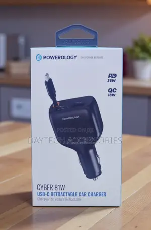The Powerology Cyber 81w Usb-C Retractable Car Charger - Black