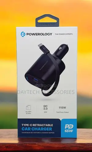 Powerology Type-C Retractable Car Charger 115w - Black
