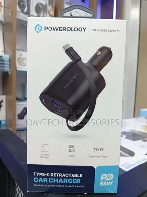 Powerology Type-C Retractable Car Charger 115w Total Power Output