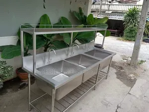 Ss 304 Customized Triple Sink With a Storage Shelf