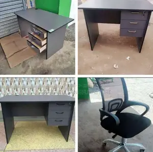 Grey Wooden Office Desk and Mesh Chair Combo