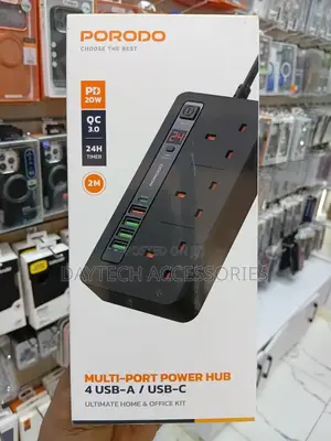 Porodo Multi-Port Power Hub Extension Socket 4 Usb-a/Usb-C.