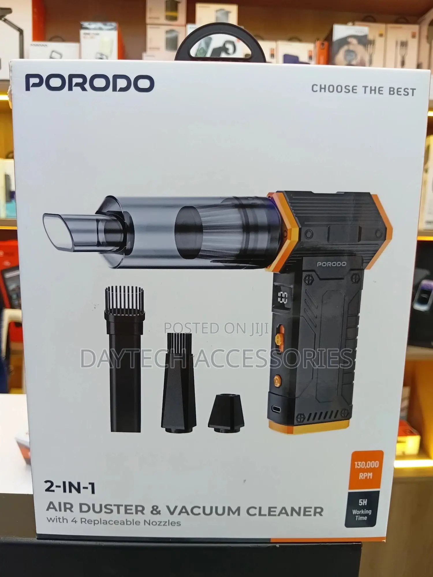 Porodo 2-in-1 Air Duster Vacuum Cleaner With 4 Replaceable Nozzles.