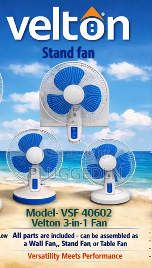 Velton 3-in-1 Fan (Stand, Wall, Table).