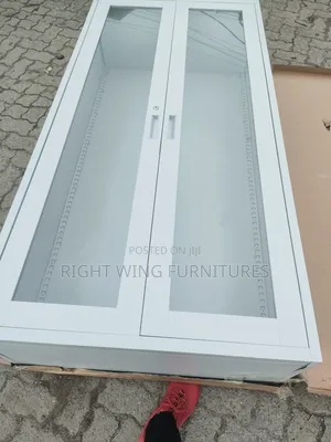 Lockable Metal Cabinet With Glass Doors-5 Shelves