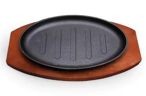 Cast Iron Hot Sizzling Plate + Wooden Tray
