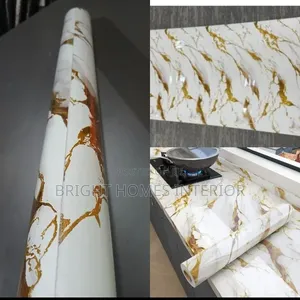 Self Adhesive White and Gold Unique Contact Paper