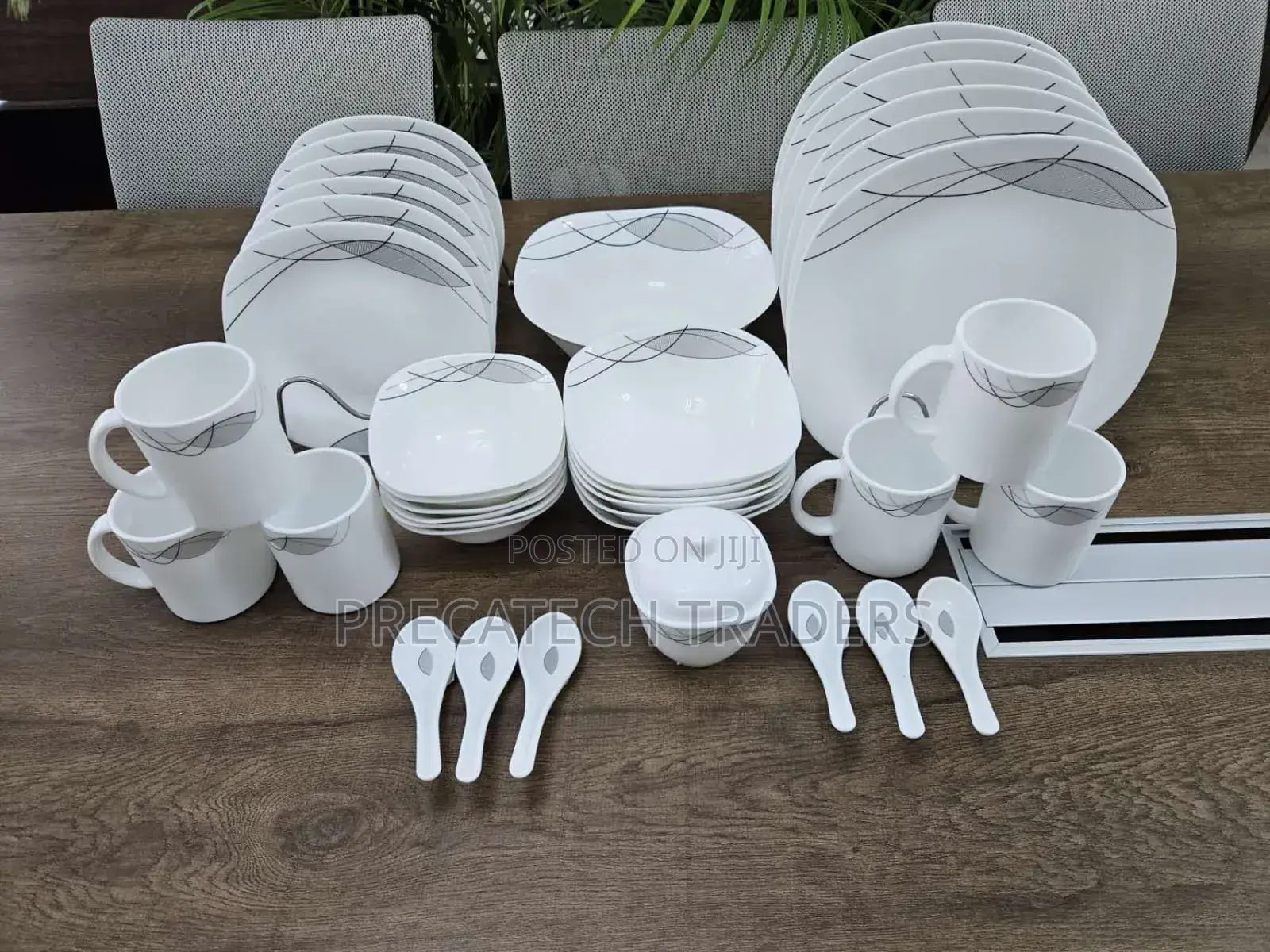 39 Pieces Square Opal Glass Dinner Set ,