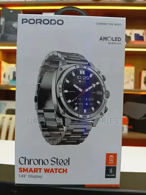 Porodo Chrono Steel Smart Watch in Silver With a 1.43" Amoled Display.