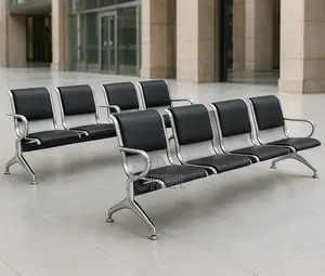 Office Lobby Waiting Bench : 4-Seater Padded Waiting Bench