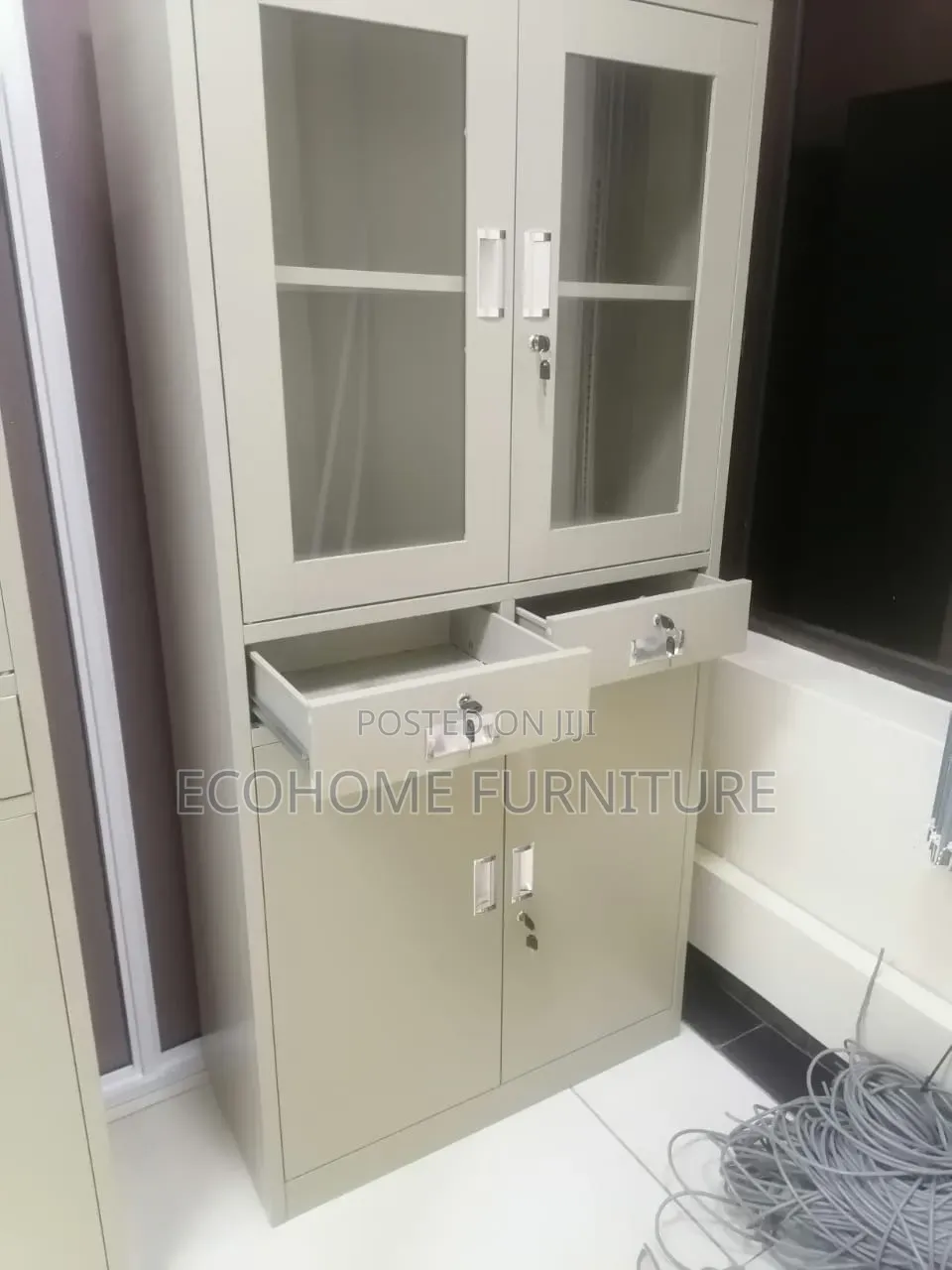 2 Door Metallic Glass Lockable Cabinet