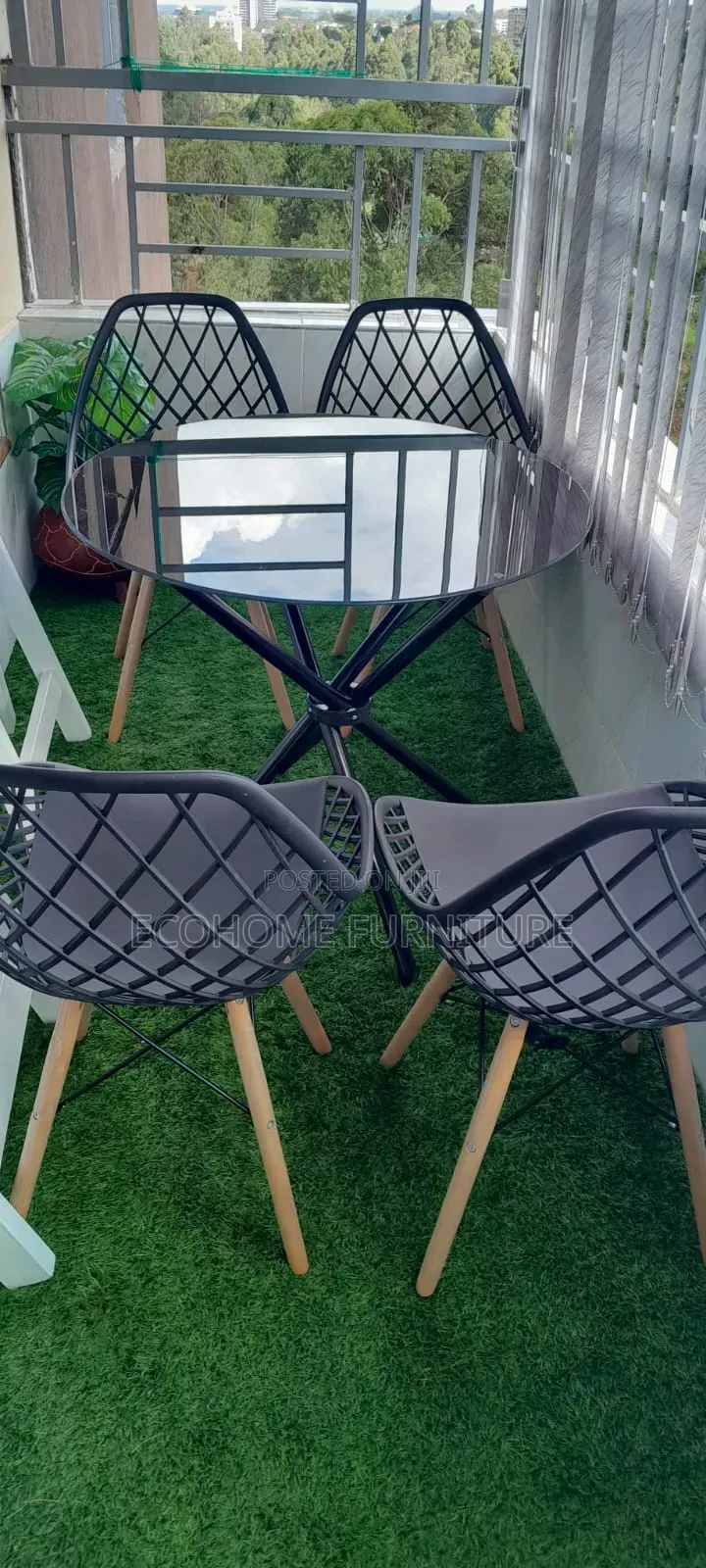 2 Seater Mesh Eames Chair and Glass Round Table