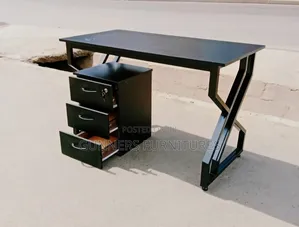 Black Metallic Desk and Pedestal