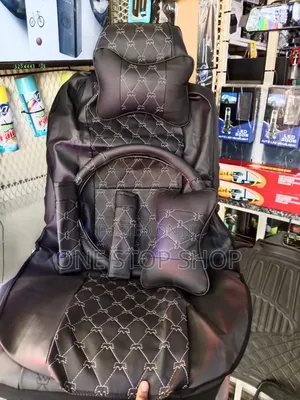 Black Leather Car Seat Cushions With Distinctivewhite Diamond Pattern