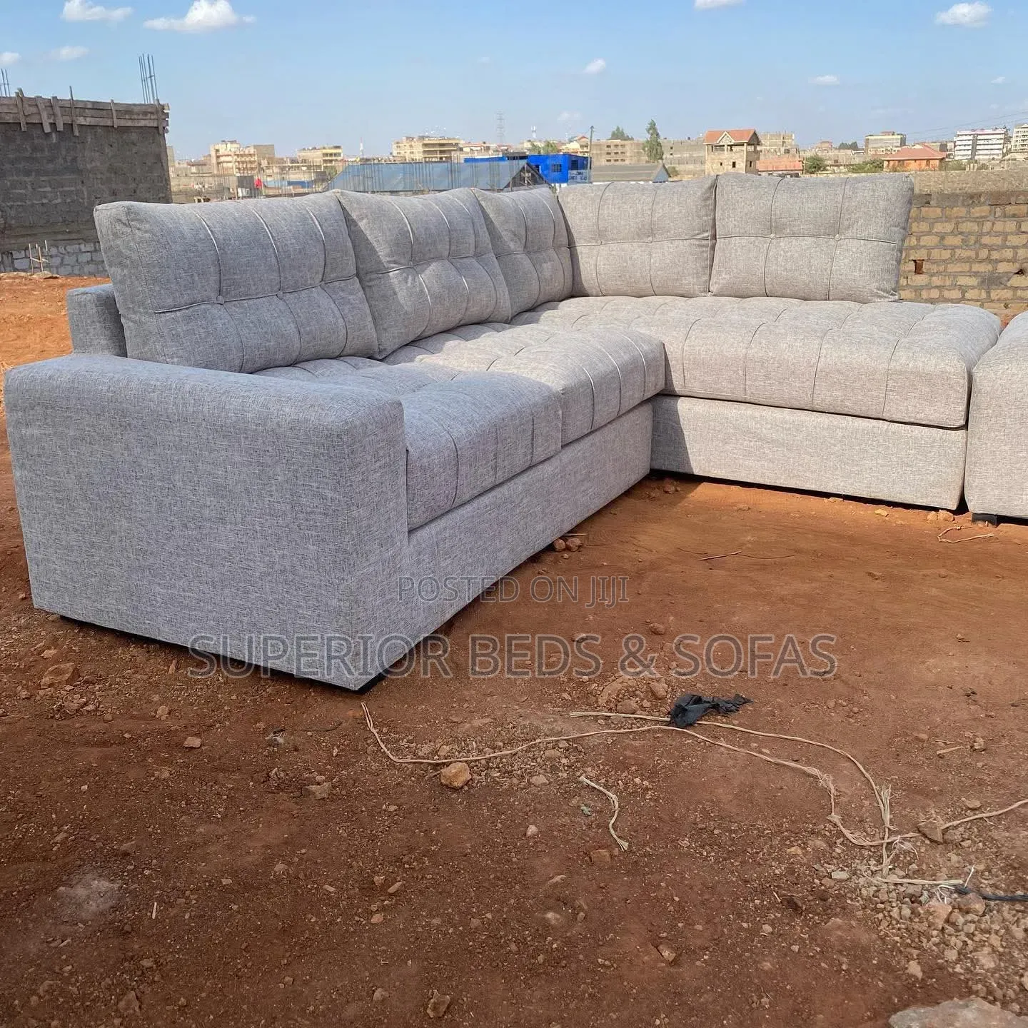Modern Grey L Shape Corner Sofa + Ottoman