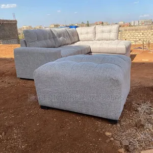 Modern Grey L Shape Corner Sofa + Ottoman