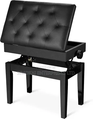 Adjustable Piano Bench With Storage Black Wooden Keyboard Stool Seat