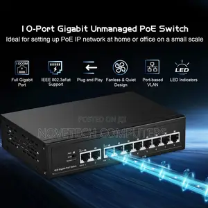 10-Port Gigabit Poe Switch 8 Poe 1000mbps 2 Gigabit 120w Brandnew