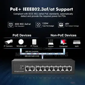 10-Port Gigabit Poe Switch 8 Poe 1000mbps 2 Gigabit 120w Brandnew
