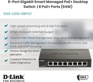 D-Link 8-Port Gigabit Smart Poe Switch With 8 Poe Ports - DGS-1100-08p
