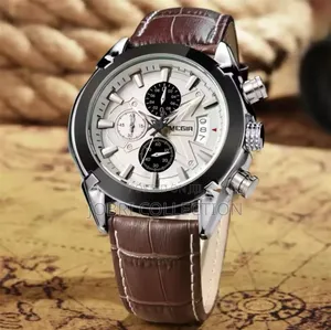 Brown Strap Megir Chronograph Leather Gents Watch