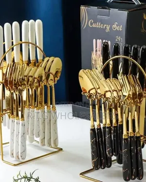 Marble Handle 24 Piece Cutlery Set With Spoons Forks Knives