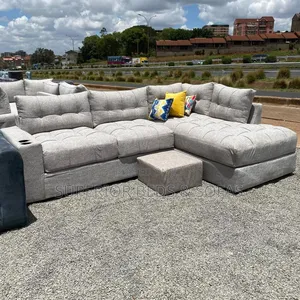 Grey 5 Seater L Shape Sofa With Ottoman