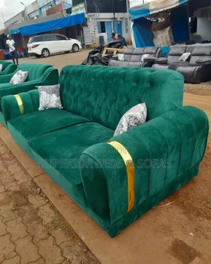 Green Tufted Fabric 3-Seater Sofa