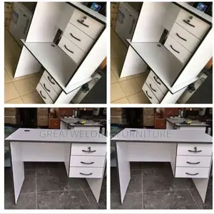 White Office Desk Stripped With Black