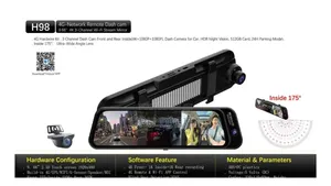 9.66 Inch 4g Mirror 3 Channel Dash Cameras (Front /Rear/Inside)