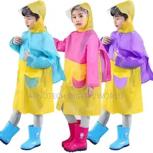 Kids Hooded Schoolbag Raincoat Long Poncho Jacket Cover