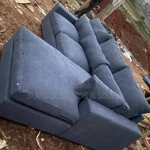 L-Shaped Blue Cushion Back Sofa (5-Seater )