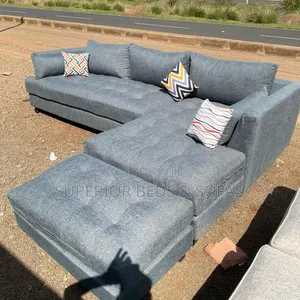 Grey L-Shaped Sofa 6-Seater + Ottoman Also Available in Cream