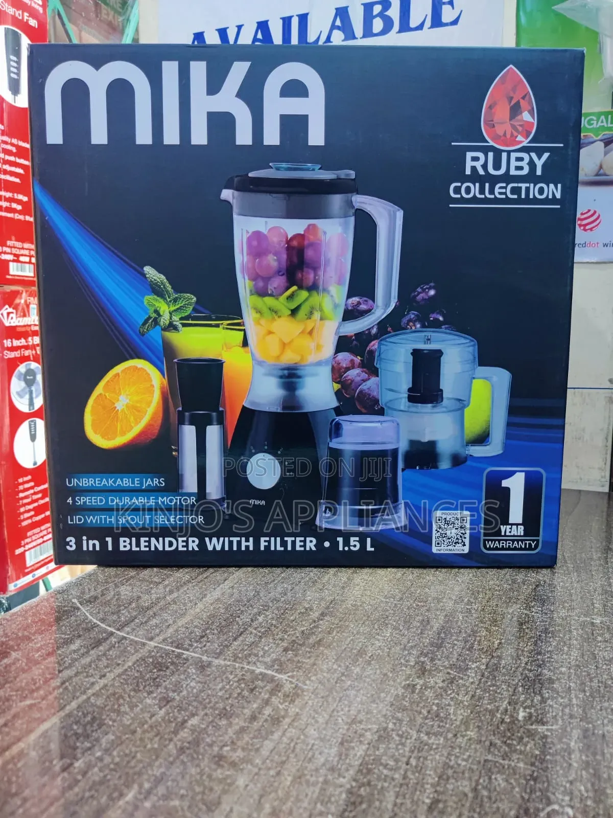 Mika 3in1 Blender, With Grinder, Chopper Ss Filter, 400w,